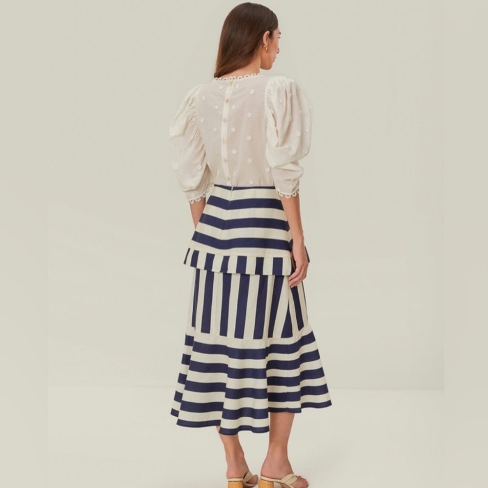 Farm Rio: Blue Mixed Stripes Midi Skirt - Picture 6 of 12